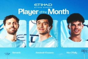 曼城官方4月队内最佳球员候选：B席、胡桑诺夫、奥赖利